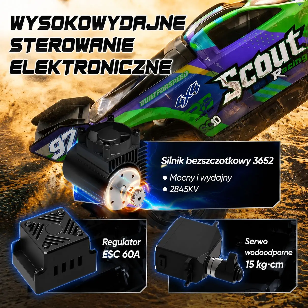EXTRALINK RC SC10 REMOTE-CONTROLLED CAR 1/10 BRUSHLESS 4WD EXTREME TRUCK Žalias aprašymas - Prekės nuotrauka