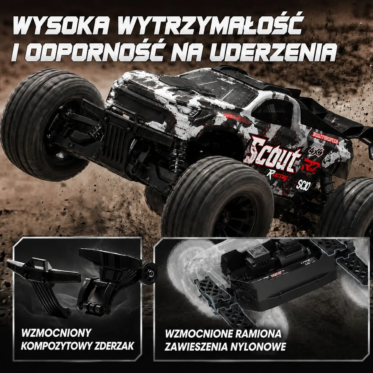 EXTRALINK RC SC10 remote-controlled car 1/10 brushless 4WD extreme truck juodas aprašymas - Prekės nuotrauka