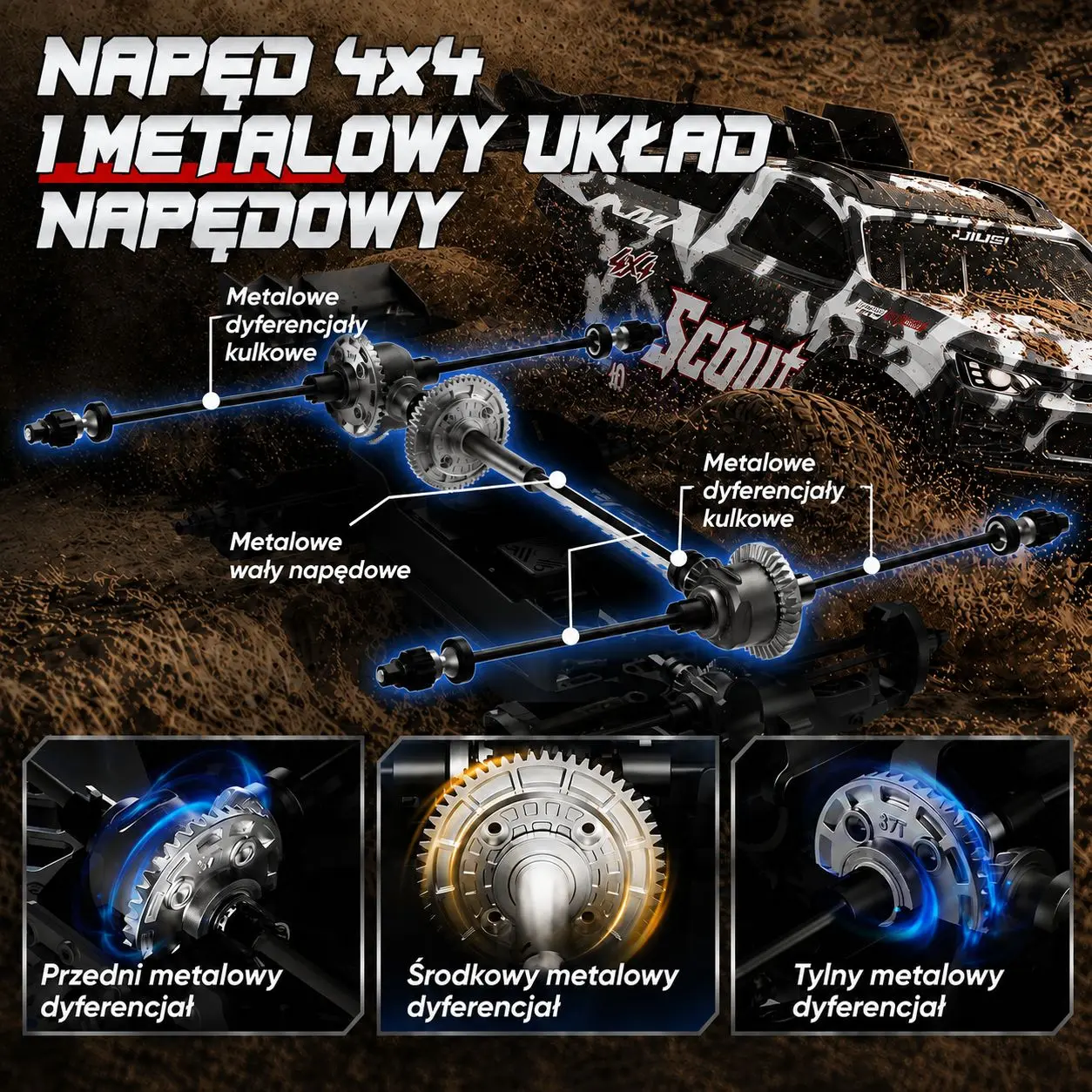 EXTRALINK RC SC10 remote-controlled car 1/10 brushless 4WD extreme truck juodas aprašymas - Prekės nuotrauka