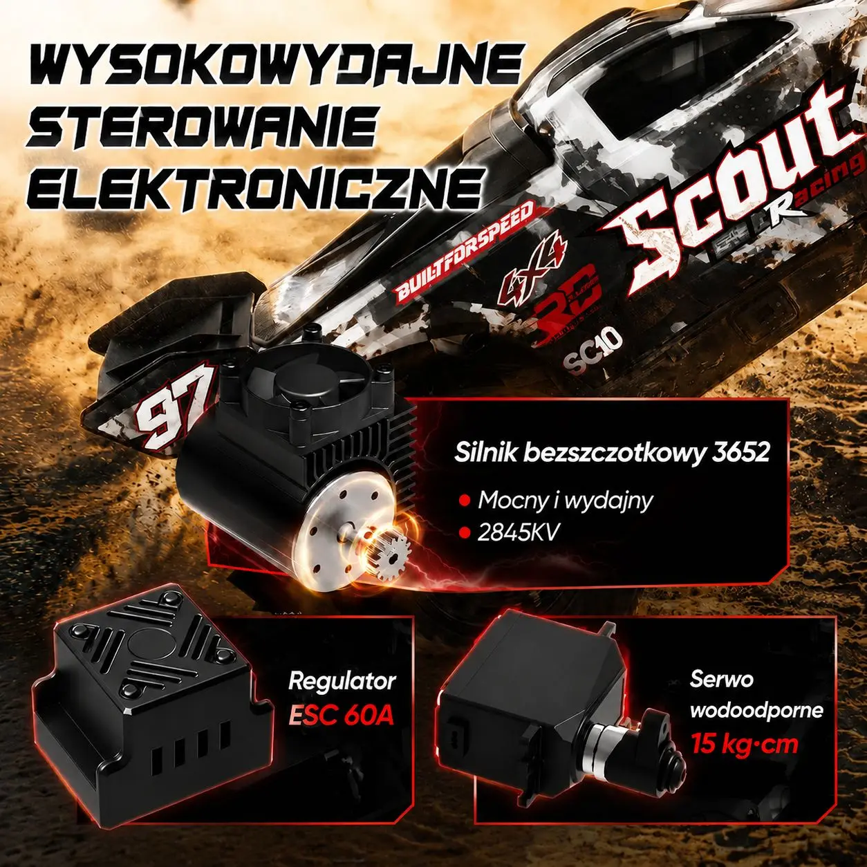 EXTRALINK RC SC10 remote-controlled car 1/10 brushless 4WD extreme truck juodas aprašymas - Prekės nuotrauka