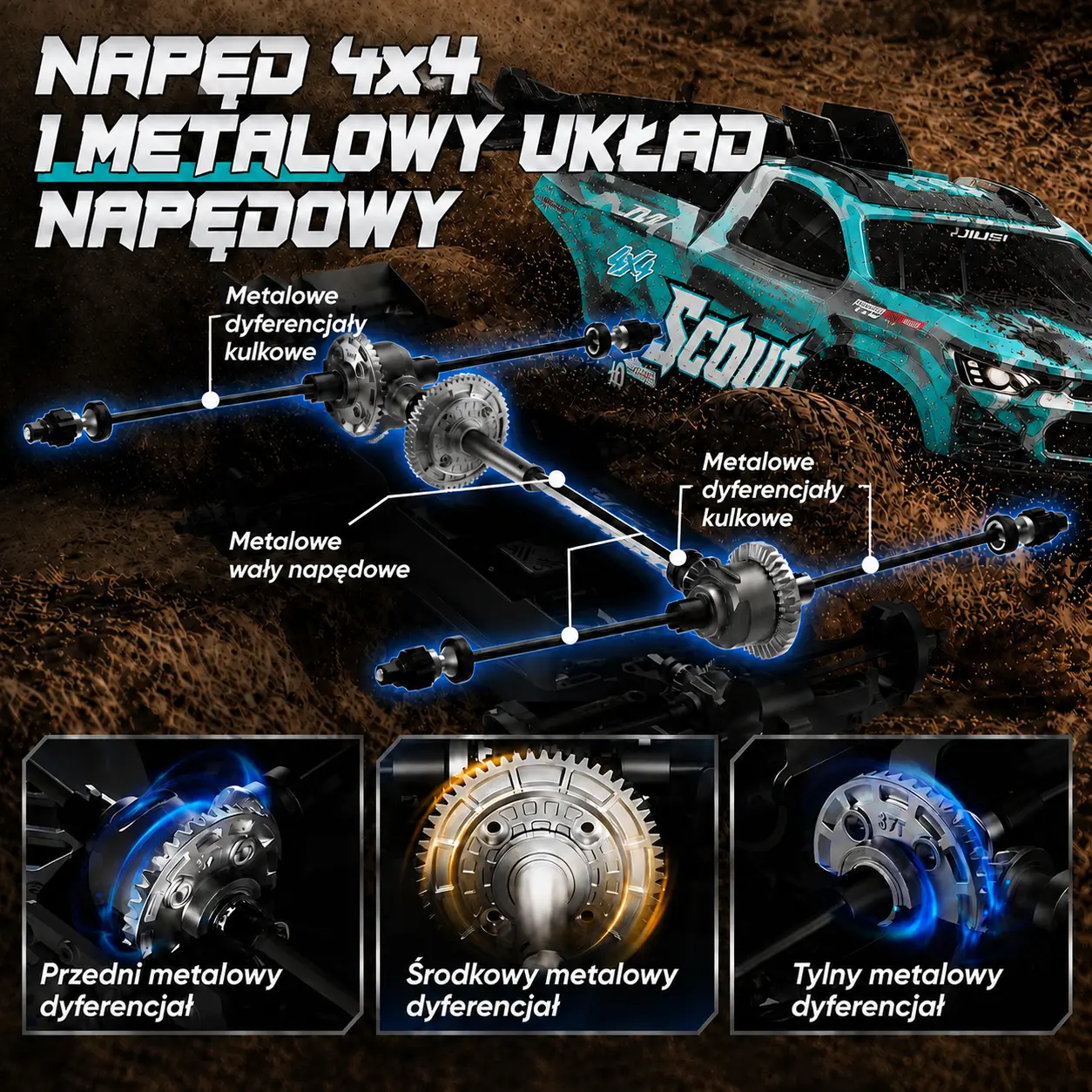 EXTRALINK RC SC10 remote-controlled car 1/10 brushless 4WD extreme truck mėlynas aprašymas - Prekės nuotrauka