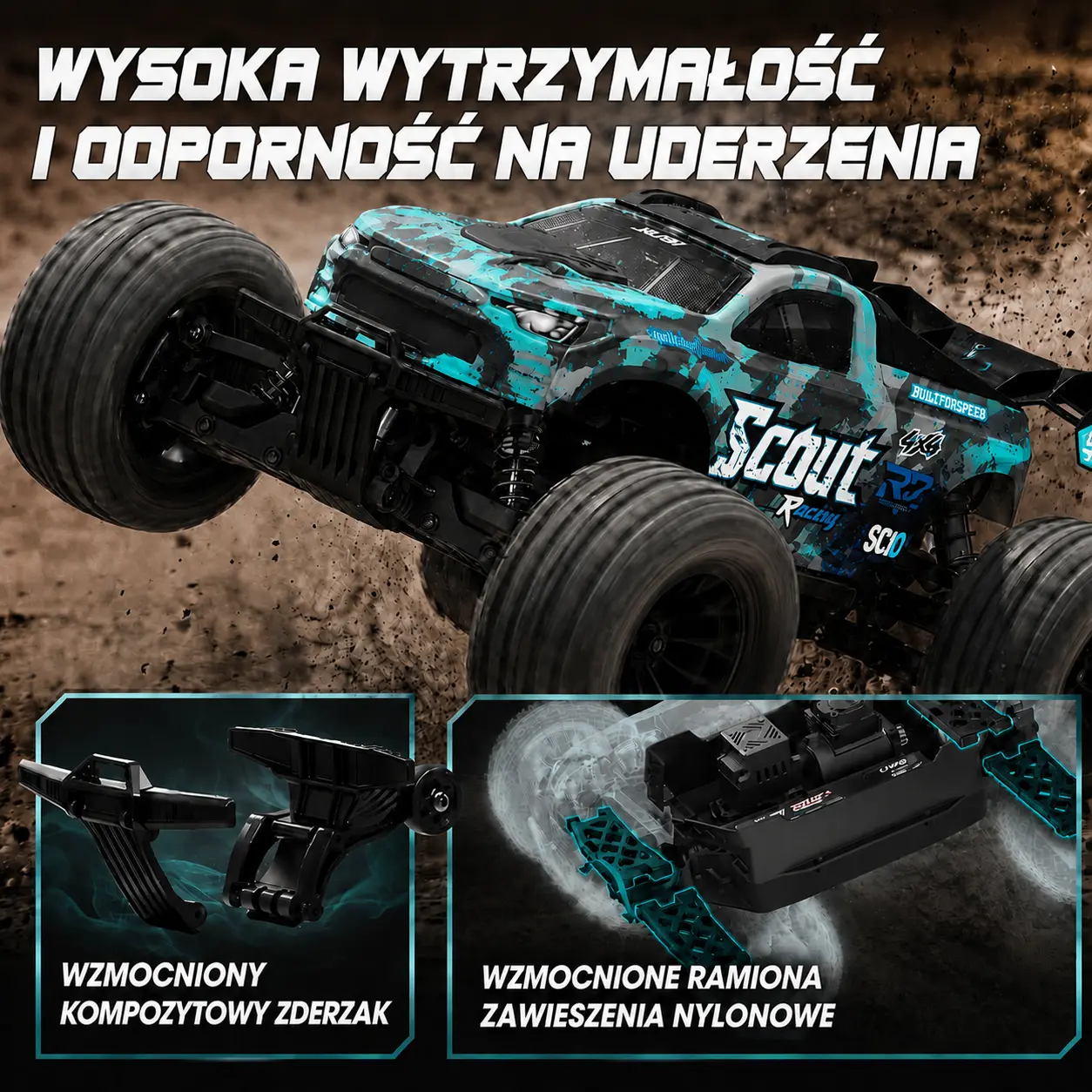 EXTRALINK RC SC10 remote-controlled car 1/10 brushless 4WD extreme truck mėlynas aprašymas - Prekės nuotrauka