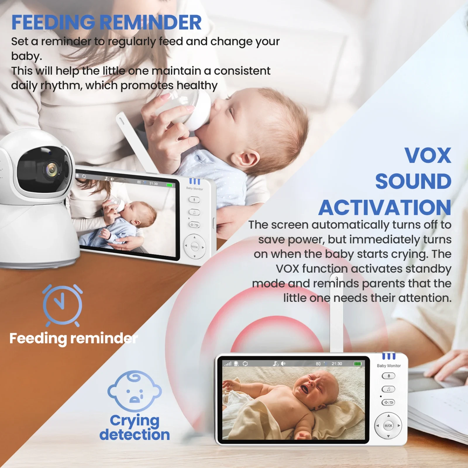 Extralink Reya | Mobili auklė | MO570 su monitorem 5' VOX 2,4 GHz aprašymas - Prekės nuotrauka Extralink Reya | Mobili auklė | MO570 su monitorem 5' VOX 2,4 GHz aprašymas - Prekės nuotrauka