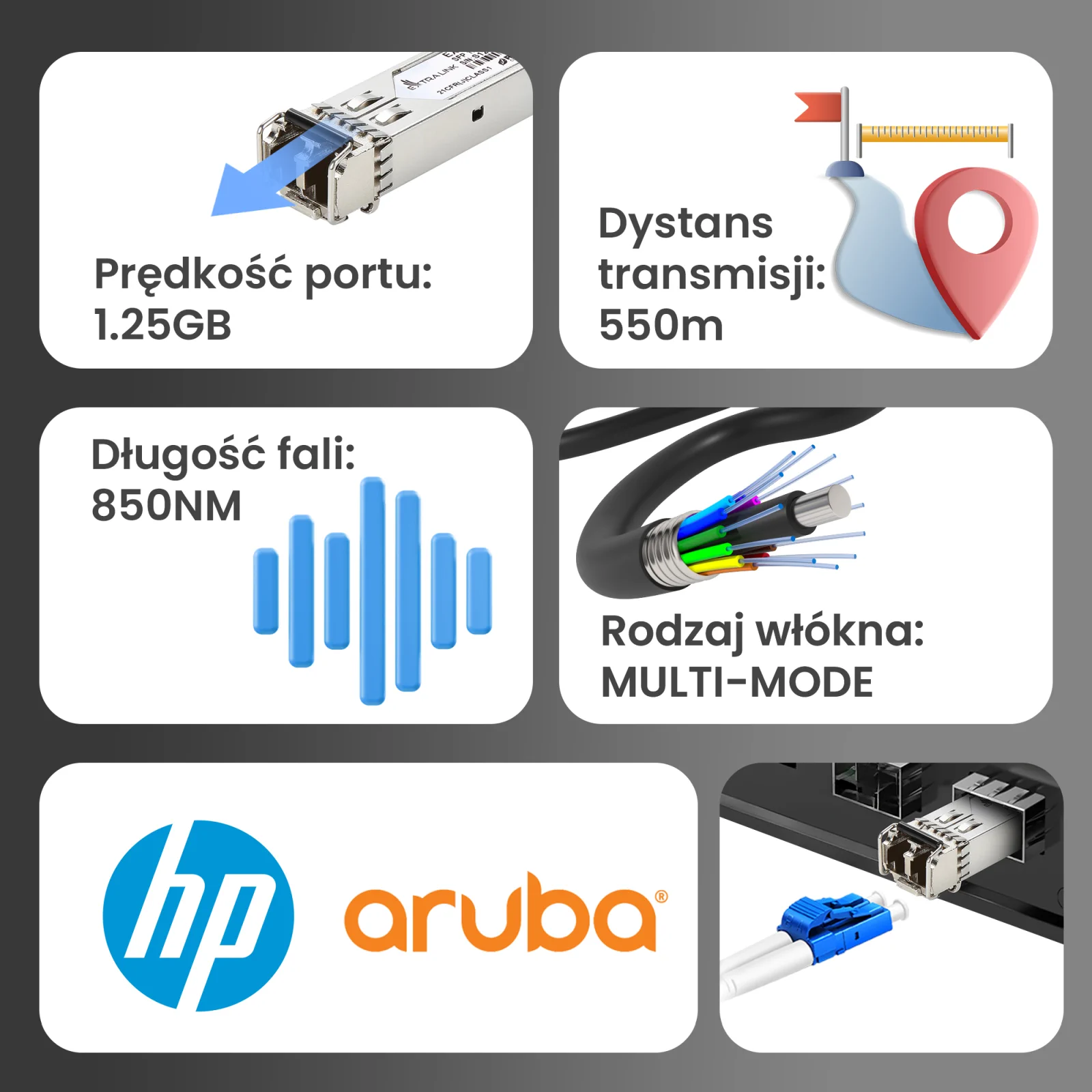 Šakotuvas Modulis SFP ExtraLink EXTRALINK SFP 1.25G 850NM 550M MM DOM 2-PACK (SKIRTA HP / ARUBA) aprašymas - Prekės nuotrauka