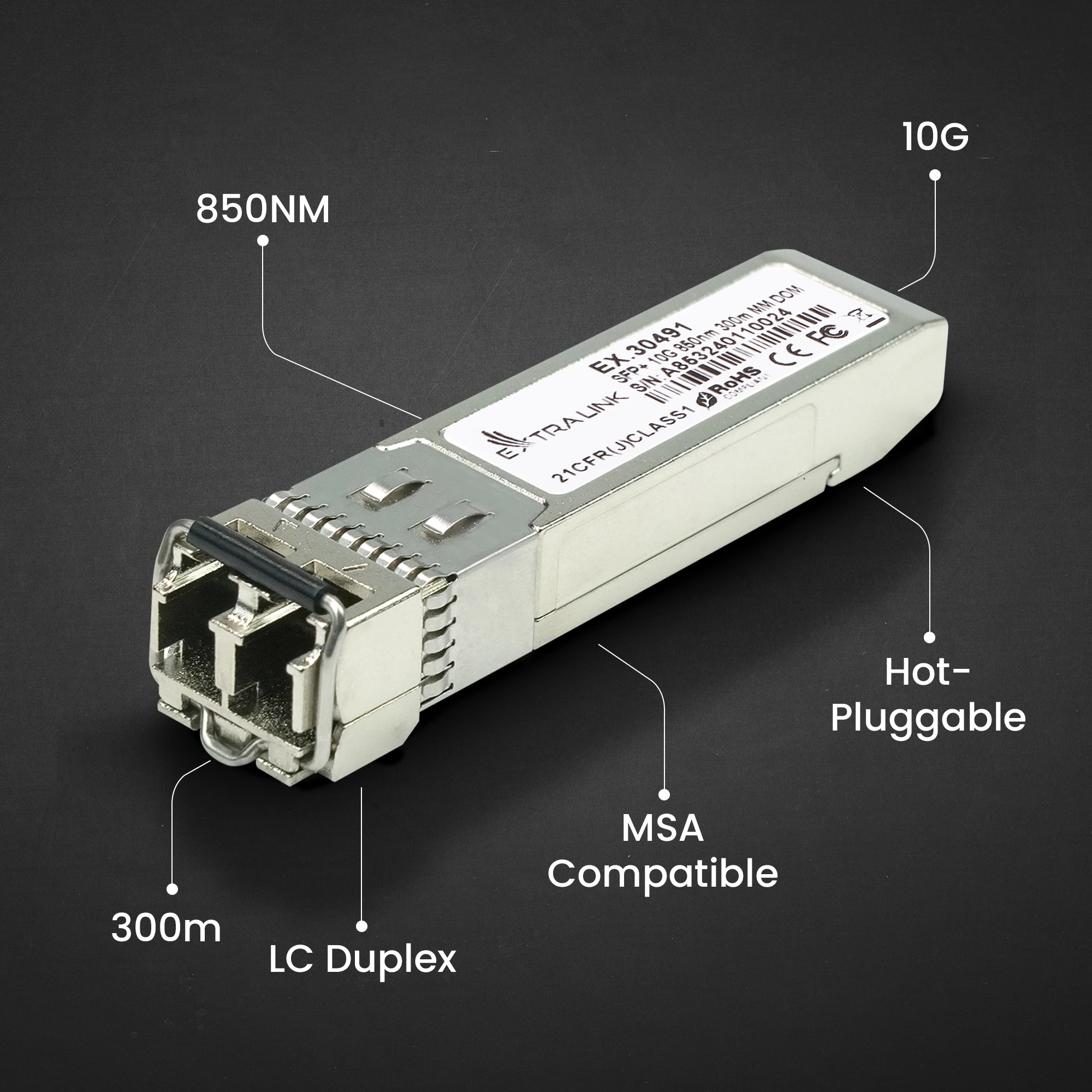Šakotuvas „Extralink SFP+ 10G“ 2 pakuočių rinkinys | „Modulis SFP+“ | 10 Gbps, 850 nm, 300 m, daugiamodis aprašymas - Prekės nuotrauka Šakotuvas „Extralink SFP+ 10G“ 2 pakuočių rinkinys | „Modulis SFP+“ | 10 Gbps, 850 nm, 300 m, daugiamodis aprašymas - Prekės nuotrauka
