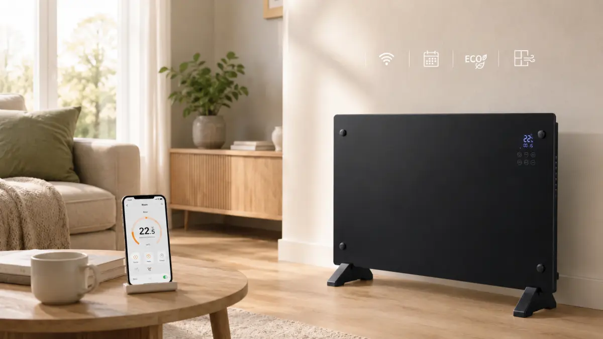 EXTRALINK SMART GLASS PANEL HEATER, Juodas, 2000W, WIFI, LPL-23A-BL aprašymas - Prekės nuotrauka