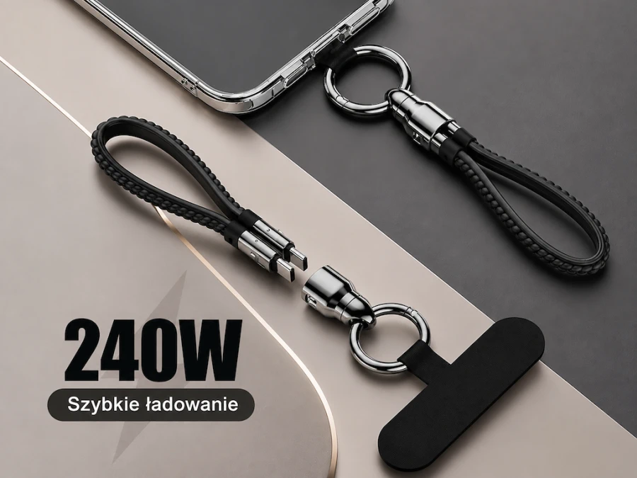 EXTRALINK SMART LIFE CABLE 240W USB-C - USB-C KEYCHAIN, 22CM, NYLON BRAIDED, Juodas aprašymas - Prekės nuotrauka