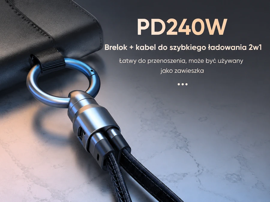 EXTRALINK SMART LIFE CABLE 240W USB-C - USB-C KEYCHAIN, 22CM, NYLON BRAIDED, Juodas aprašymas - Prekės nuotrauka