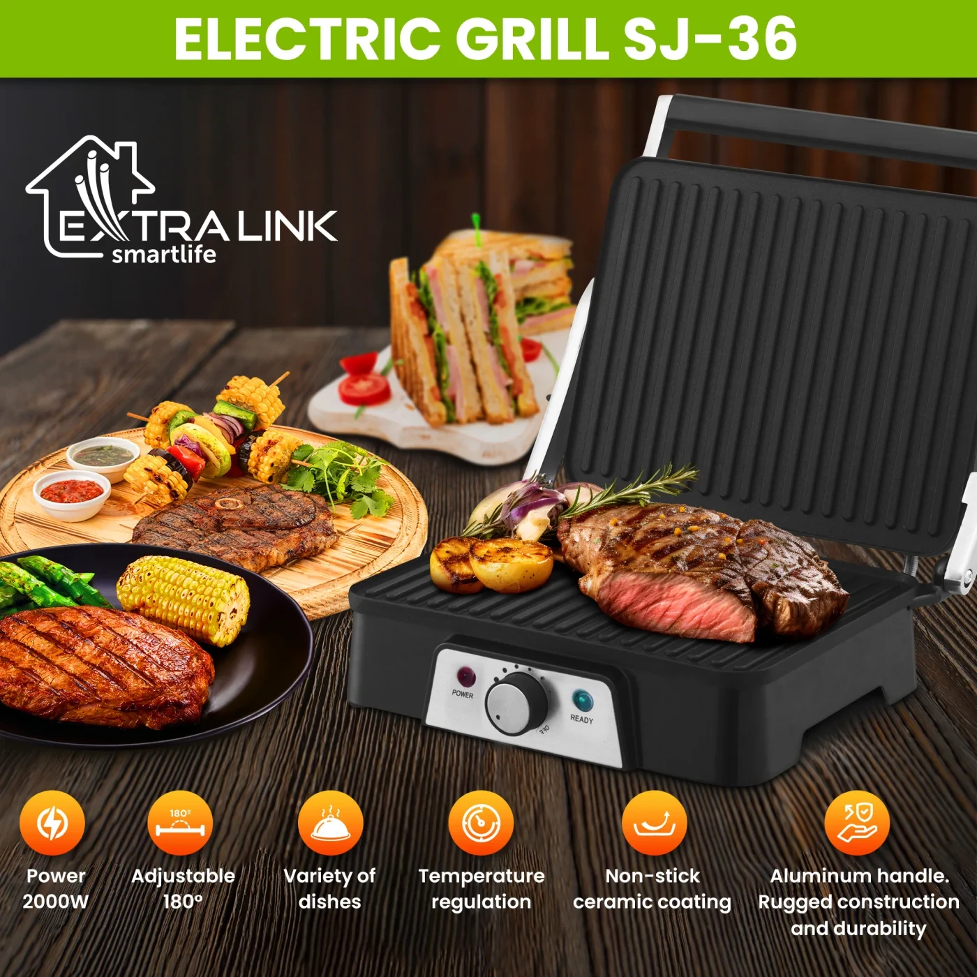 Vaflinė Extralink Smart Life SJ-36 juoda aprašymas - Prekės nuotrauka