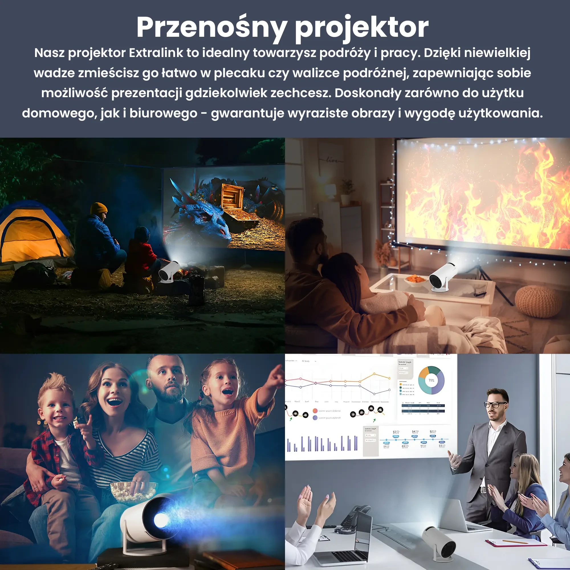 Extralink Smart Life Smart Projektorius ESP-Mini, 200 ANSI, 720p, Auto Keystone Correction, Android 11 aprašymas - Prekės nuotrauka