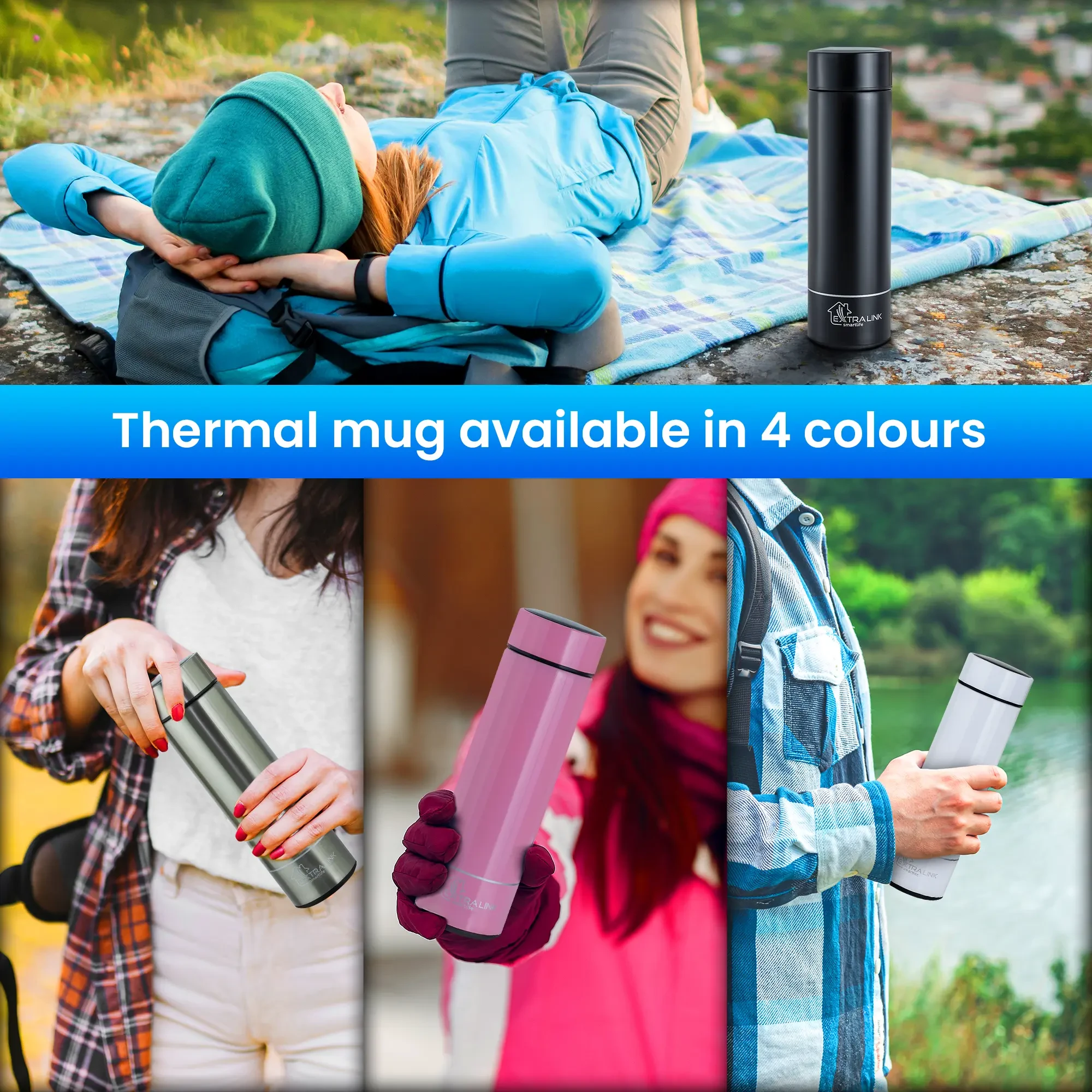 Extralink Smart Travel Mug Rožinė | Termo puodelis | Termos su wyświetlaczem LED aprašymas - Prekės nuotrauka