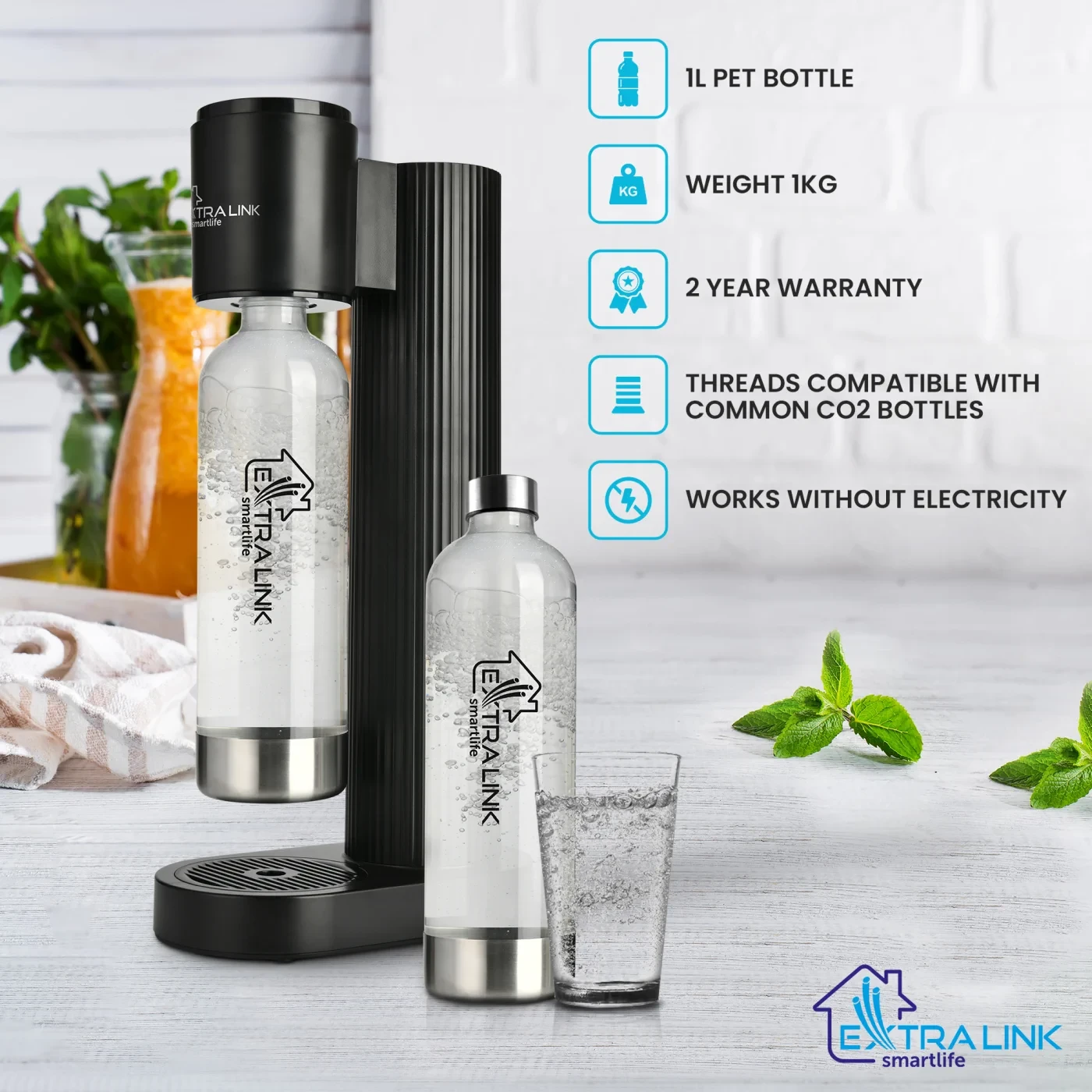 Extralink SmartLife Hydrospark Juodas Soda Maker, SJ-191B aprašymas - Prekės nuotrauka
