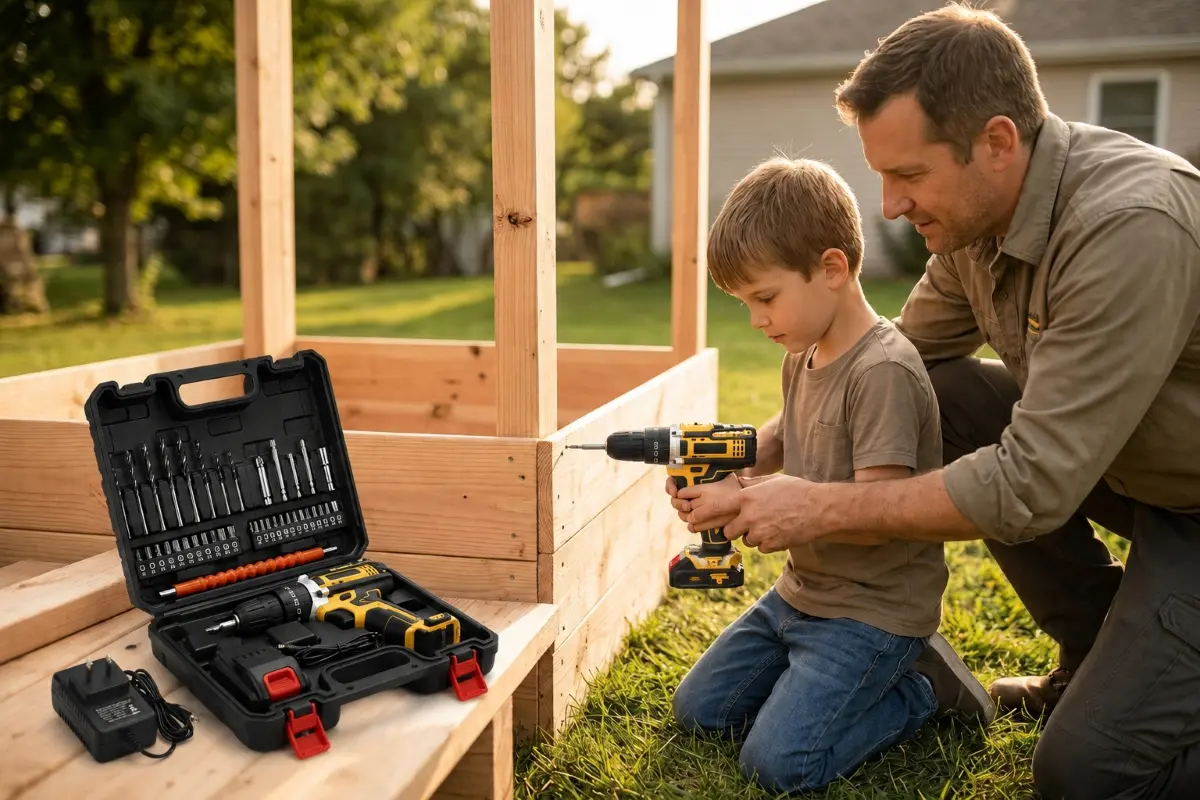 Extralink Tools Geltona Cordless Drill with 2 Batteries aprašymas - Prekės nuotrauka