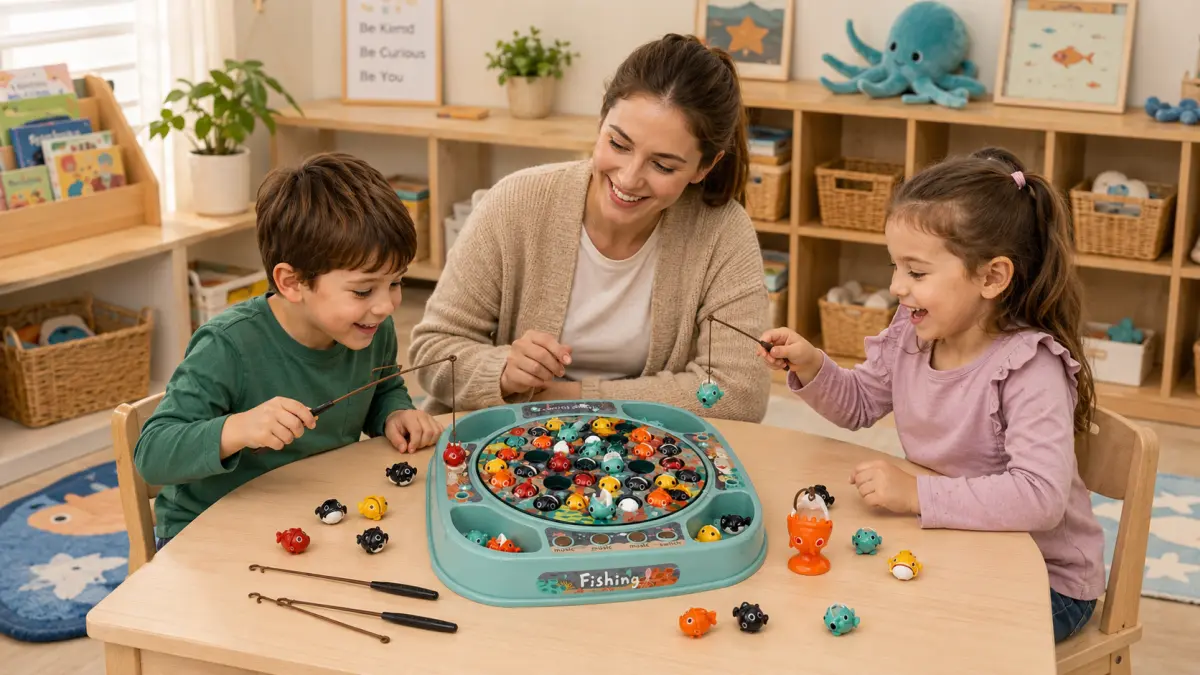 EXTRALINK TOYS Žaidimas ŁOWIENIE RYBEK ZRĘCZNOŚCIOWA RYBKI DO ŁOWIENIA 45 SZT + 4 WĘDKI MUZYKA aprašymas - Prekės nuotrauka
