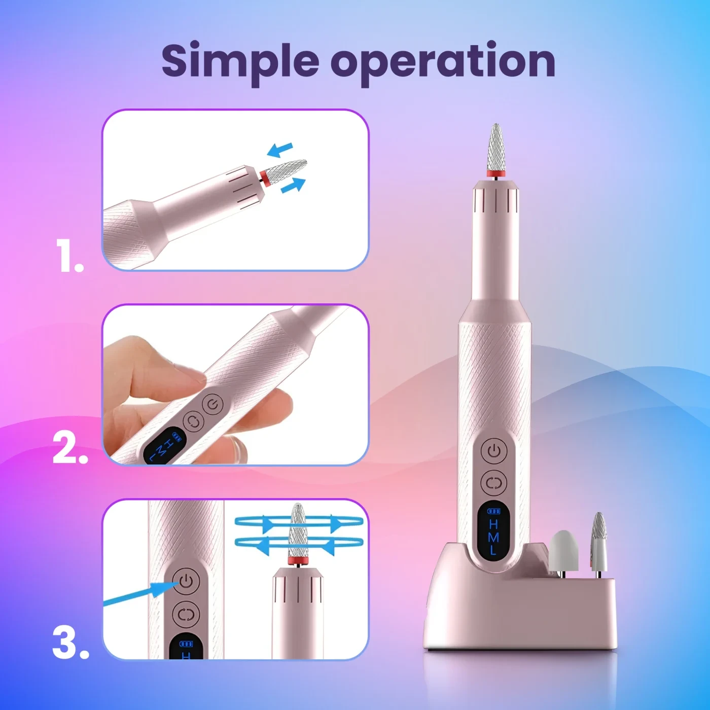 Extralink Wireless Nail Drill, Rožinė aprašymas - Prekės nuotrauka