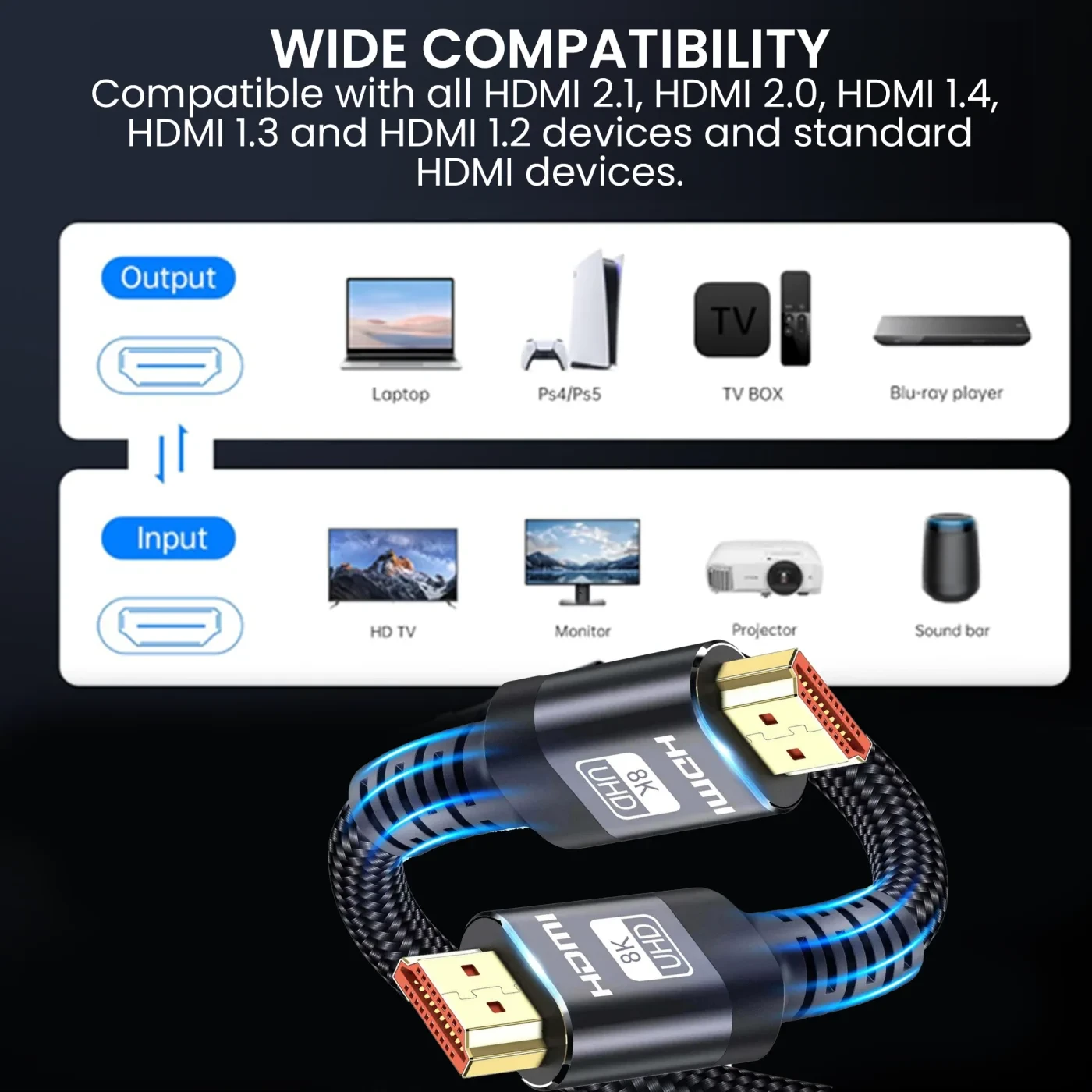 HDMI 2.1 „Extralink“ laidas, 8K HDR, 1,5 m aprašymas - Prekės nuotrauka HDMI 2.1 „Extralink“ laidas, 8K HDR, 1,5 m aprašymas - Prekės nuotrauka