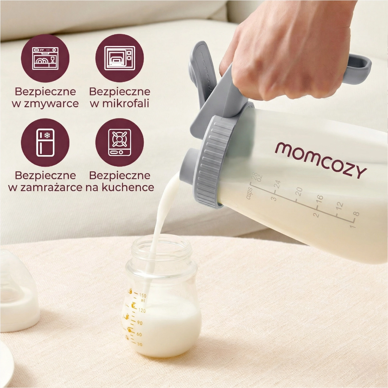 Momcozy GP01 Pilkas | 950 ml breast milk storage container aprašymas - Prekės nuotrauka