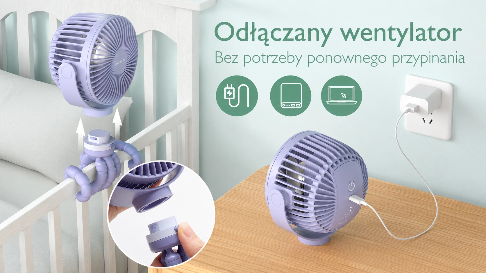 Momcozy Nešiojamas vežimėlio ventiliatorius violetinis aprašymas - Prekės nuotrauka Momcozy Nešiojamas vežimėlio ventiliatorius violetinis aprašymas - Prekės nuotrauka