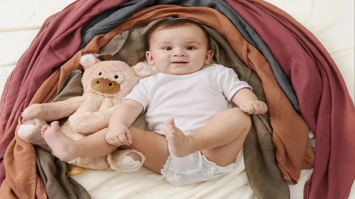 Rankšluostis Momcozy 4 kūdikių antklodžių pakuotė, vystyklai, 47 x 47 colių aprašymas - Prekės nuotrauka
