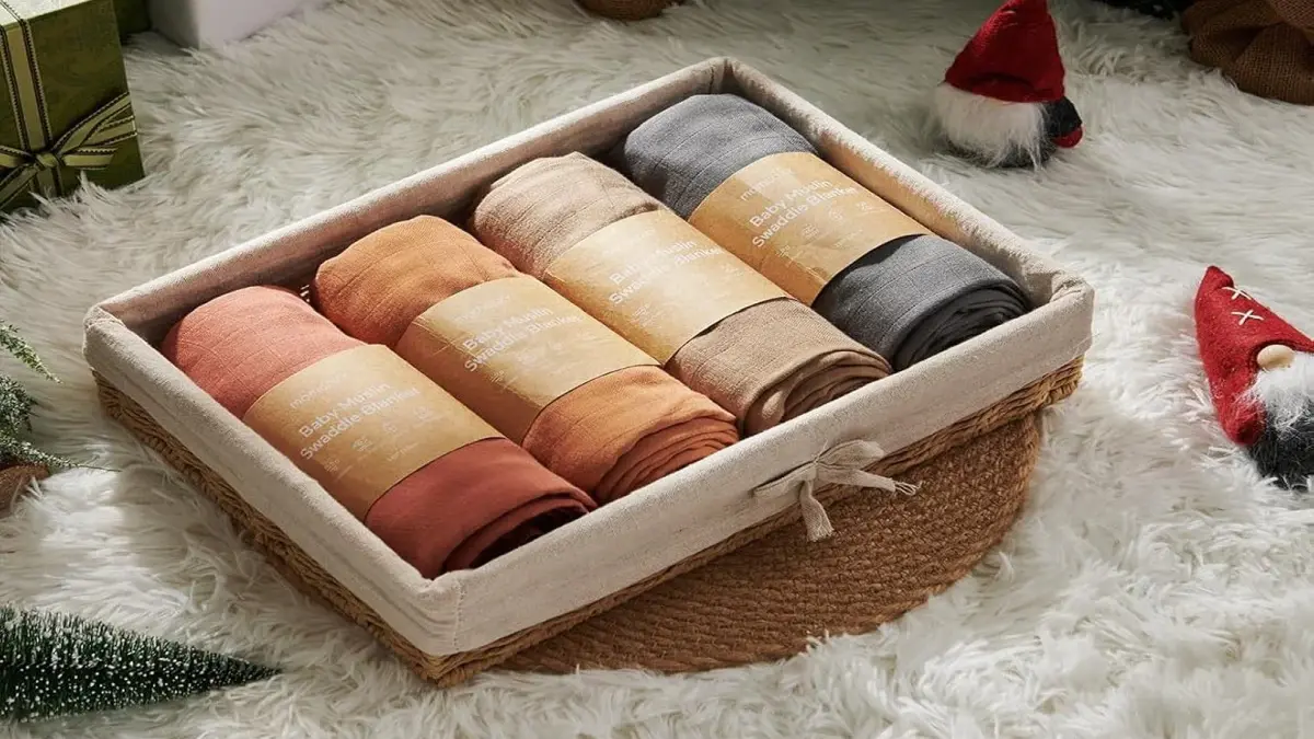 Rankšluostis Momcozy 4 kūdikių antklodžių pakuotė, vystyklai, 47 x 47 colių aprašymas - Prekės nuotrauka