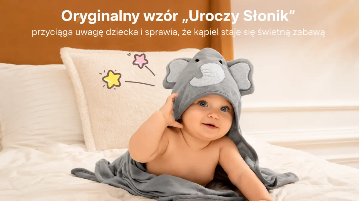 Momcozy WC014 | Rankšluostis kūdikiams | Dramblio motyvas aprašymas - Prekės nuotrauka Momcozy WC014 | Rankšluostis kūdikiams | Dramblio motyvas aprašymas - Prekės nuotrauka