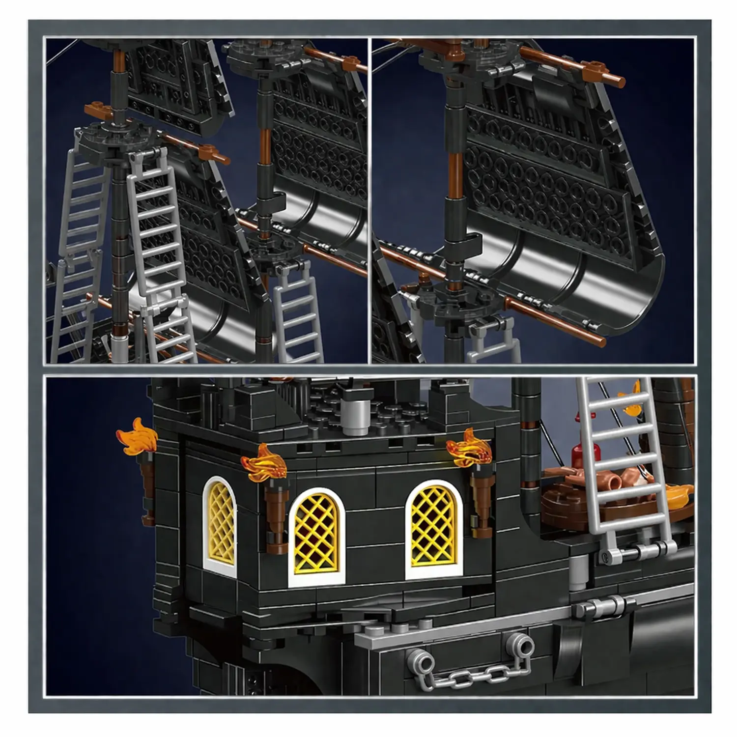 Mould King Mould King Juodas Pearl Pirate Ship 10195 | Rinkinys klocków | 932 dalys aprašymas - Prekės nuotrauka