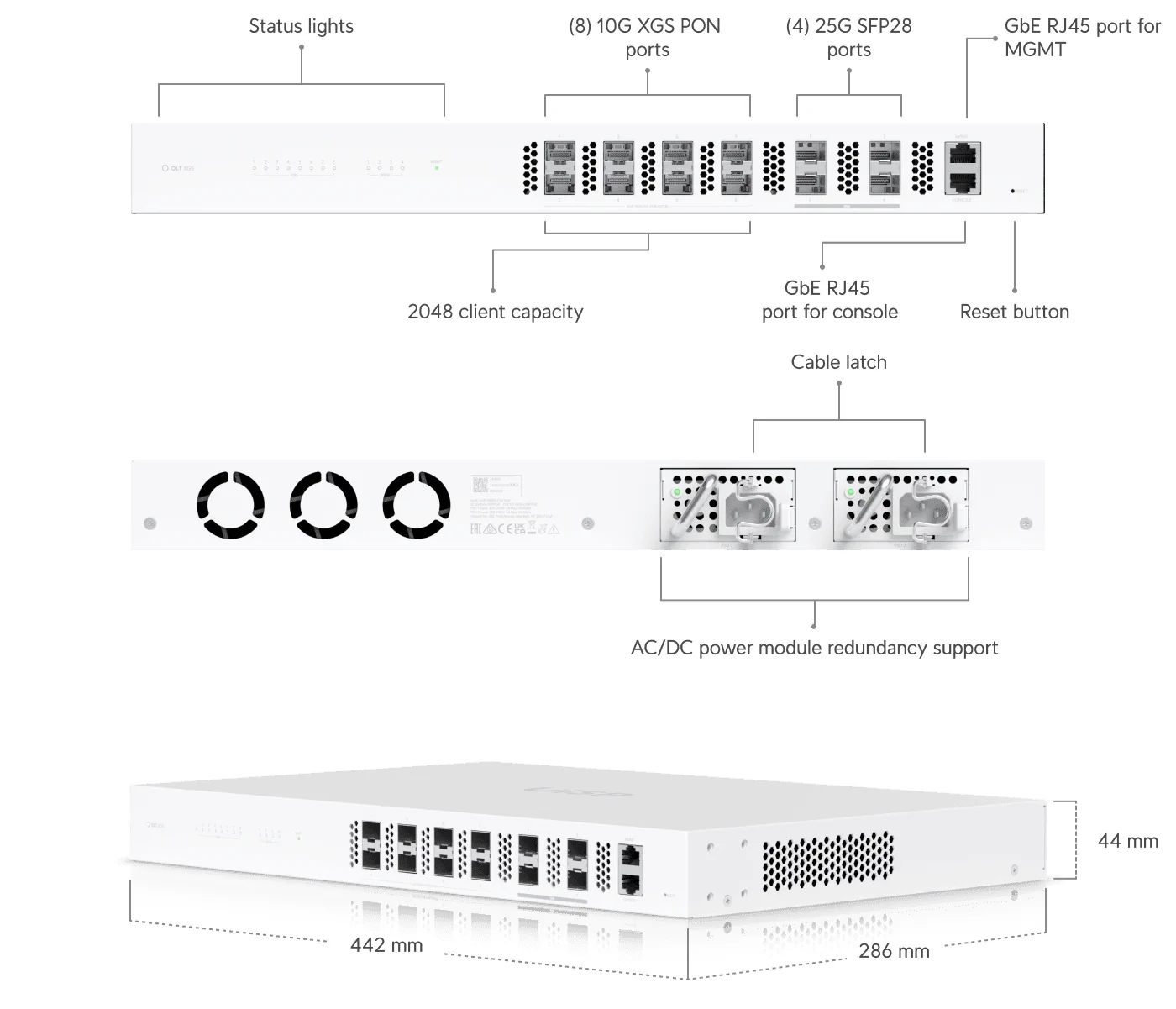 Maršrutizatorius Ubiquiti UISP-FIBER-OLT-XGS | OLT | UISP Fiber OLT XGS, 8x XGS-PON, 4x SFP28, 1U viryklės aprašymas - Prekės nuotrauka