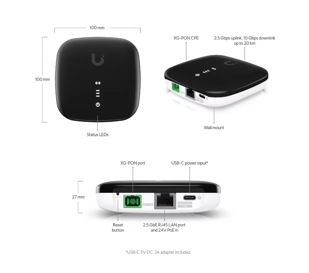 Maršrutizatorius Ubiquiti UISP-FIBER-XG | ONT | UISP Fiber XG, 1x XG-PON, 1x RJ45 2,5 Gb/s aprašymas - Prekės nuotrauka