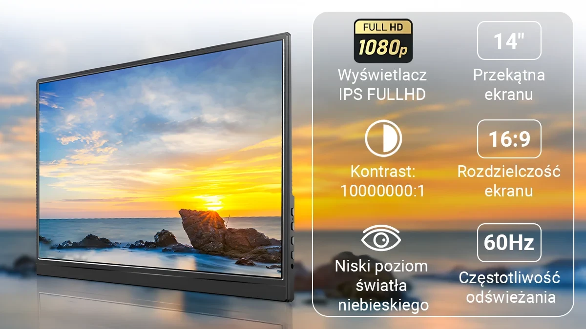 Extralink „Smart Life S15 14“ | Nešiojamas monitorius nešiojamiesiems kompiuteriams, telefonams ir žaidimų konsolėms | USB-C / „micro-HDMI“ aprašymas - Prekės nuotrauka Extralink „Smart Life S15 14“ | Nešiojamas monitorius nešiojamiesiems kompiuteriams, telefonams ir žaidimų konsolėms | USB-C / „micro-HDMI“ aprašymas - Prekės nuotrauka