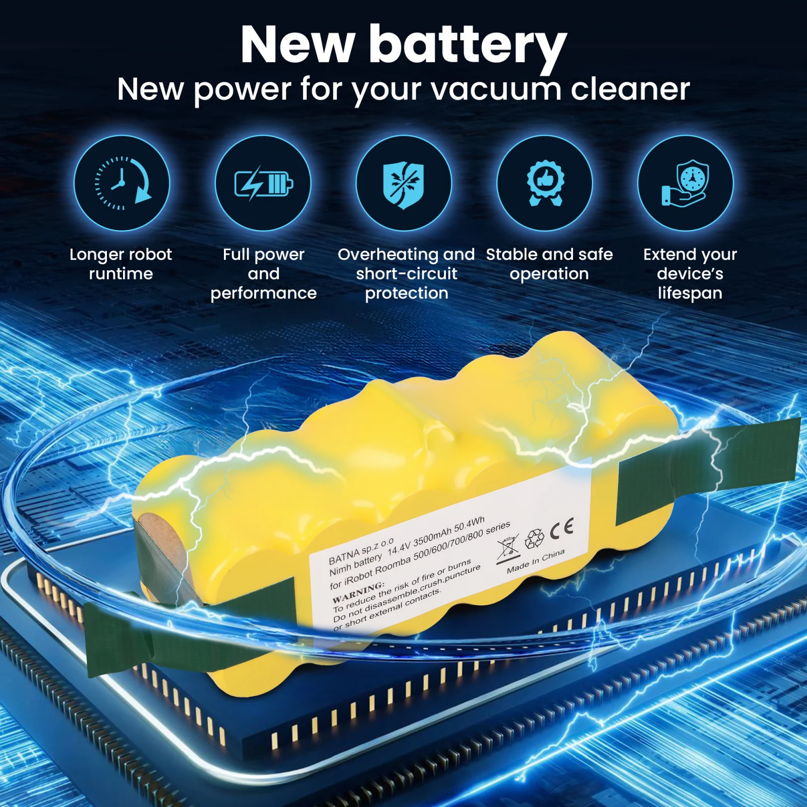 Extralink Roomba | Baterija, dulkių siurblio baterija | 500/600/700/800 serija 14,4 V 3000 mAh aprašymas - Prekės nuotrauka