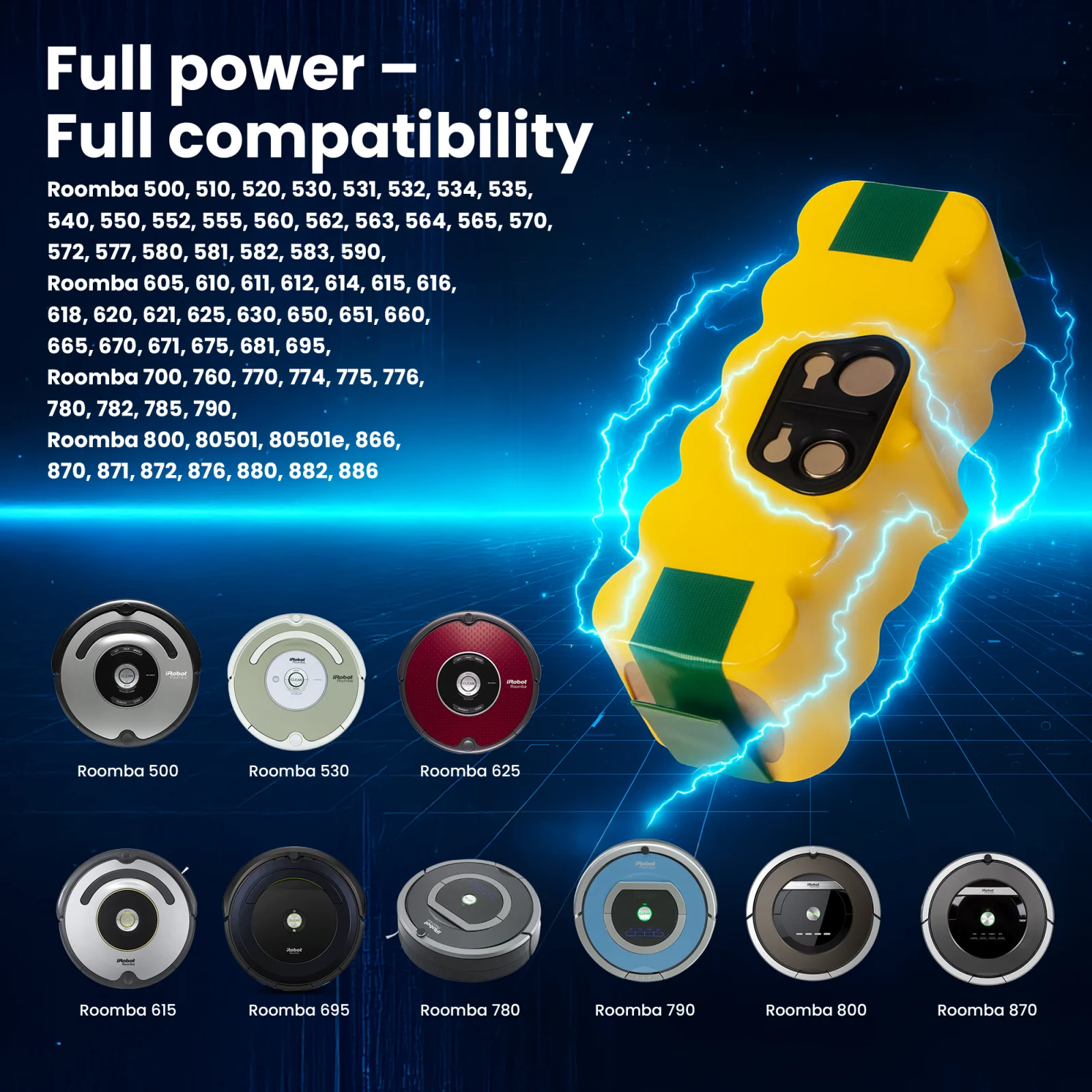 Extralink Roomba | Baterija, dulkių siurblio baterija | 500/600/700/800 serija 14,4 V 3000 mAh aprašymas - Prekės nuotrauka
