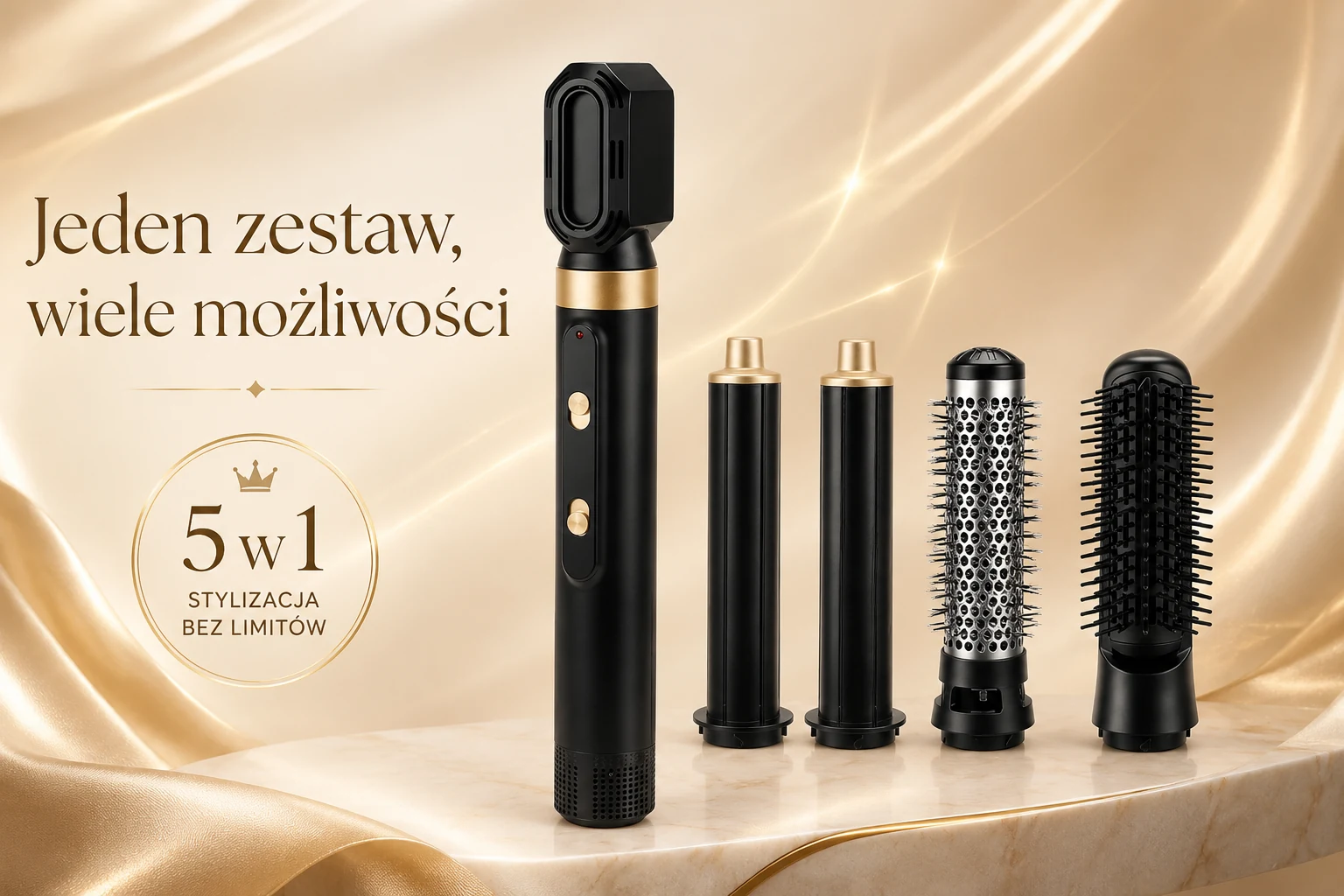 Extralink Stay Beauty M-17934, curling dryer thermal brush 5-in-1, with ionisation, 1000W, adjustable, 5 attachments aprašymas - Prekės nuotrauka