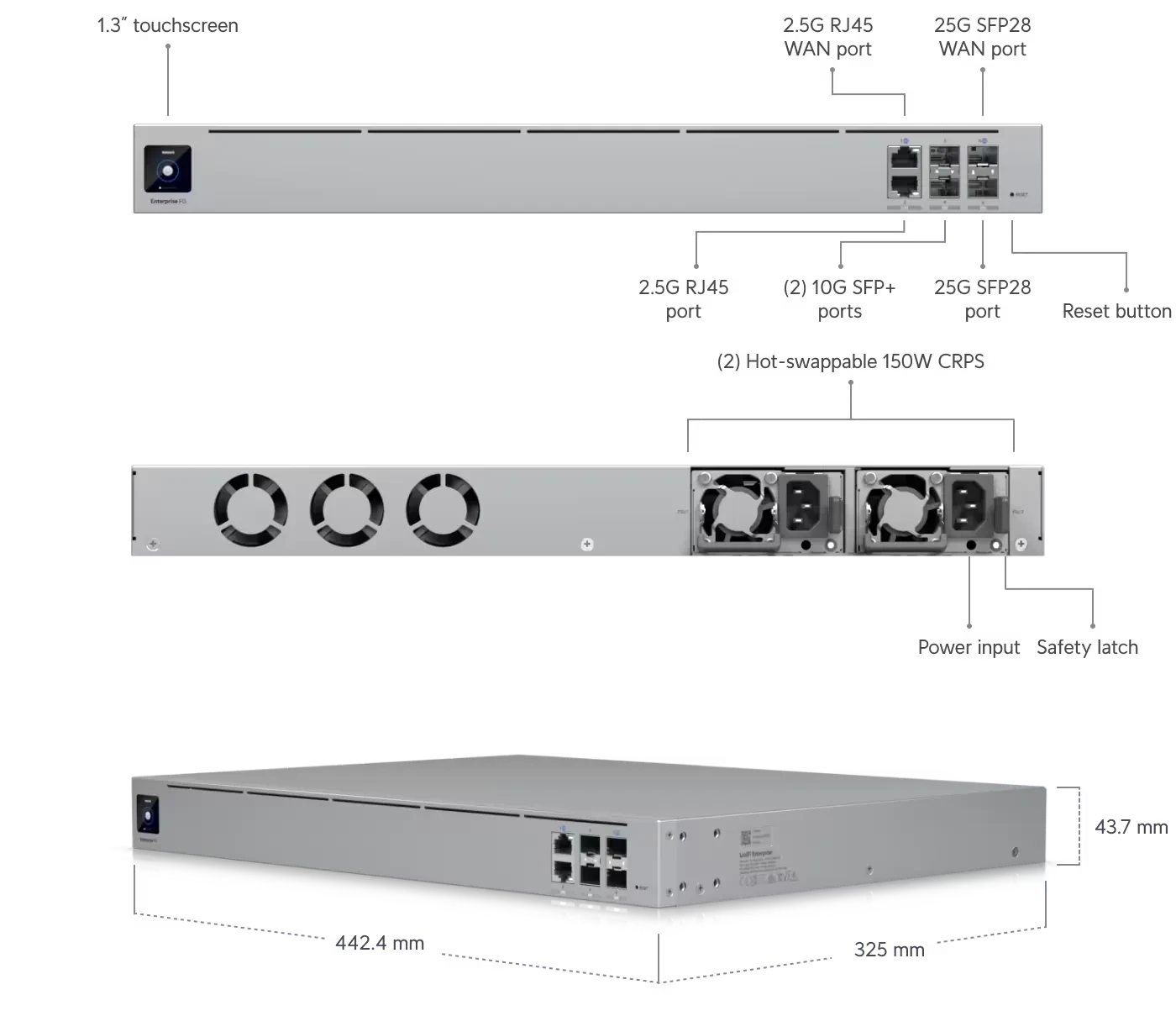 Ubiquiti EFG Enterprise Fortress Gateway Maršrutizatorius, 2x SFP28, 2x SFP+, 2x 2.5 GbE RJ45 aprašymas - Prekės nuotrauka
