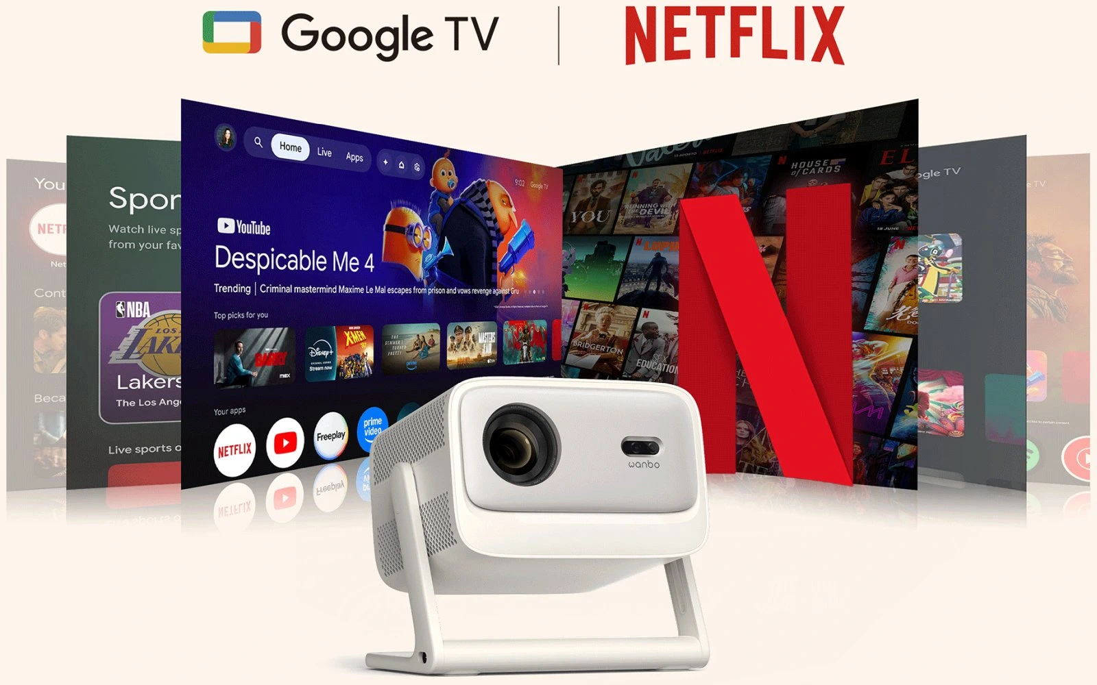 Wanbo Vali 1 Pro Kremas | Projektorius | 900 ANSI Lumen, Full HD, Google TV, Gimbal aprašymas - Prekės nuotrauka