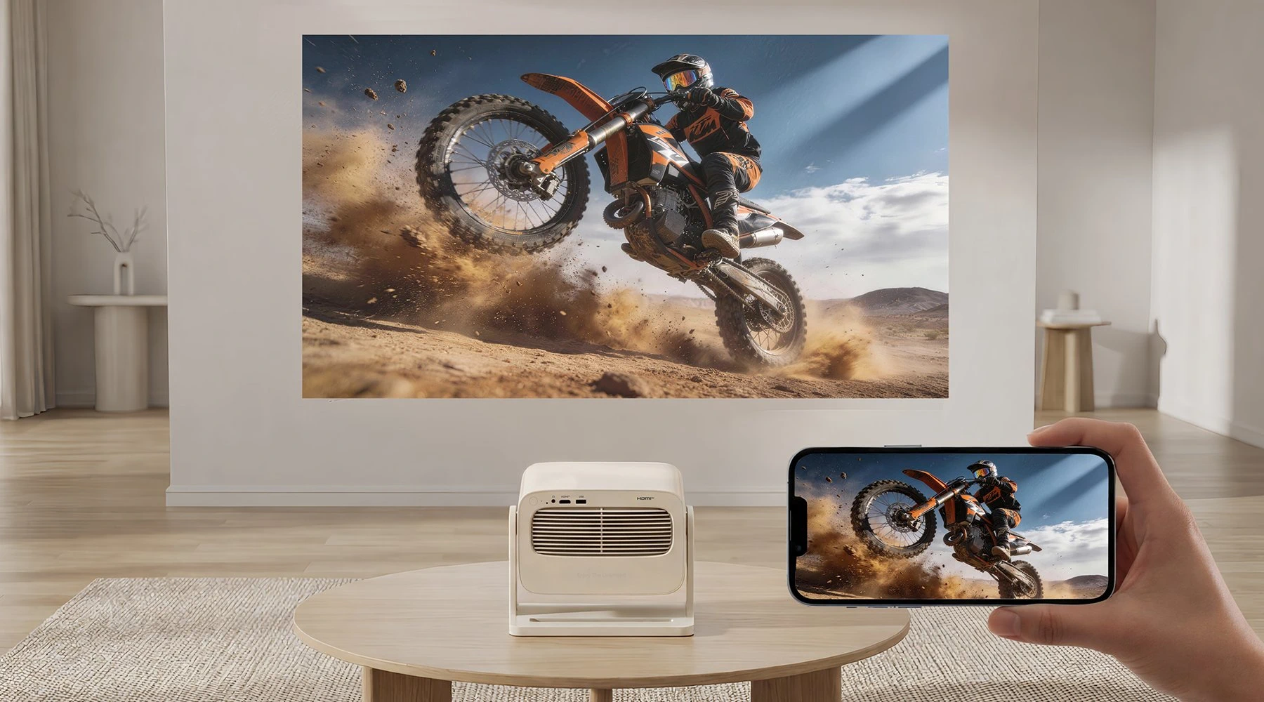 Wanbo Vali 1 Pro Kremas | Projektorius | 900 ANSI Lumen, Full HD, Google TV, Gimbal aprašymas - Prekės nuotrauka