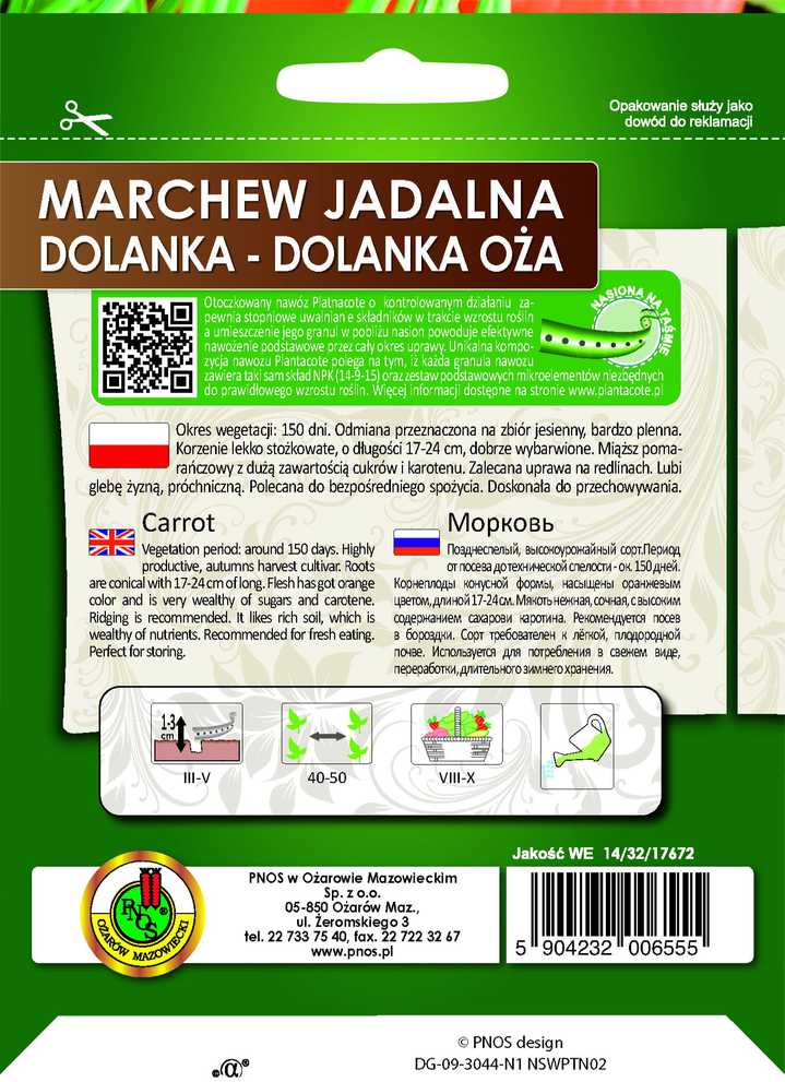 Javalinė morka Dolanka PNOS sėklos ant juostos, 6 m