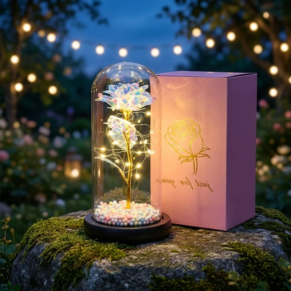 Extralink Pradžia | Amžina rožė stikle | baltas LED