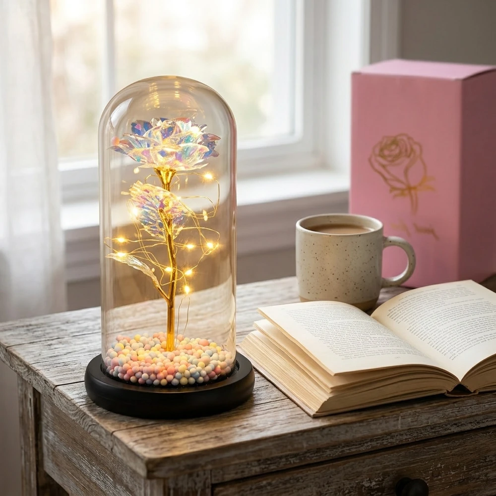 Extralink Pradžia | Amžina rožė stikle | baltas LED