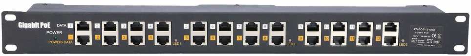 EXTRALINK 12 Port Passive arba 802.3af/at PoE Injector 1 GbE 18v ~ 57v DC Rack 19"