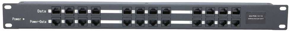 EXTRALINK 12 prievadų pasyvus PoE purkštukas / adapteris 10/100Mbps 12v ~ 48v DC stovas 19"