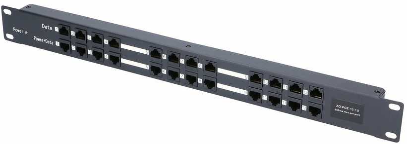 EXTRALINK 12 prievadų pasyvus PoE purkštukas / adapteris 10/100Mbps 12v ~ 48v DC stovas 19"