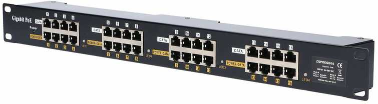 EXTRALINK 16 Port Passive arba 802.3af/at PoE Injector 1 GbE 18v ~ 57v DC Rack 19"
