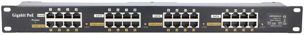 EXTRALINK 16 Port Passive arba 802.3af/at PoE Injector 1 GbE 18v ~ 57v DC Rack 19"