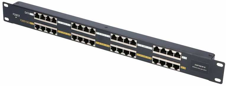 EXTRALINK 16 prievadų pasyvus PoE purkštukas / adapteris 10/100Mbps 12v ~ 48v DC stovas 19"