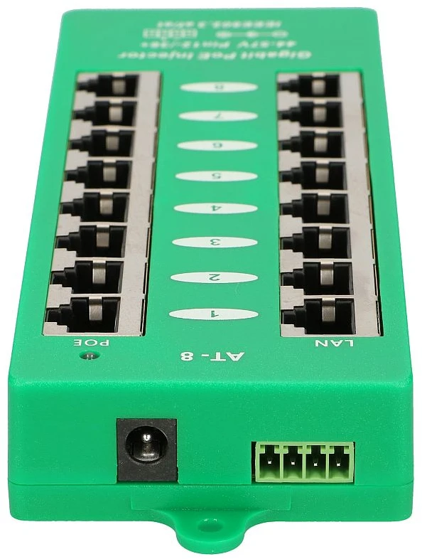 EXTRALINK aktyvus PoE purkštukas 8 prievadų gigabit 802.3af/at režimu A