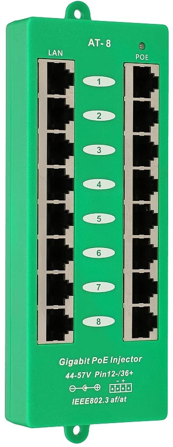 EXTRALINK aktyvus PoE purkštukas 8 prievadų gigabit 802.3af/at režimu A