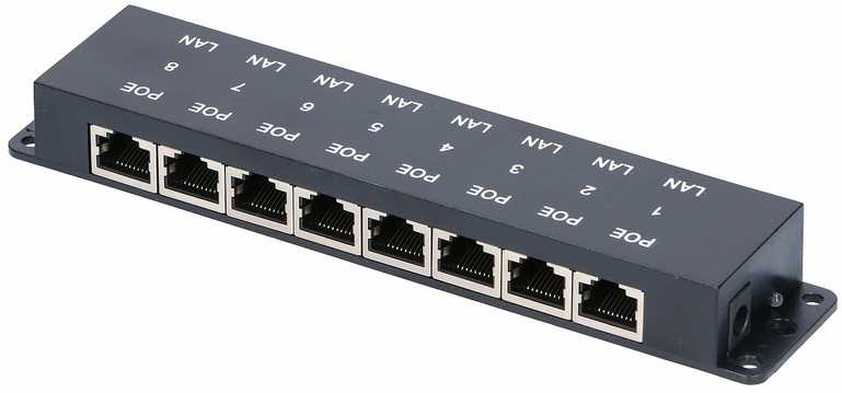 „Extralink“ 8 prievadų | PoE injektorius | 8x 100Mb/s RJ45