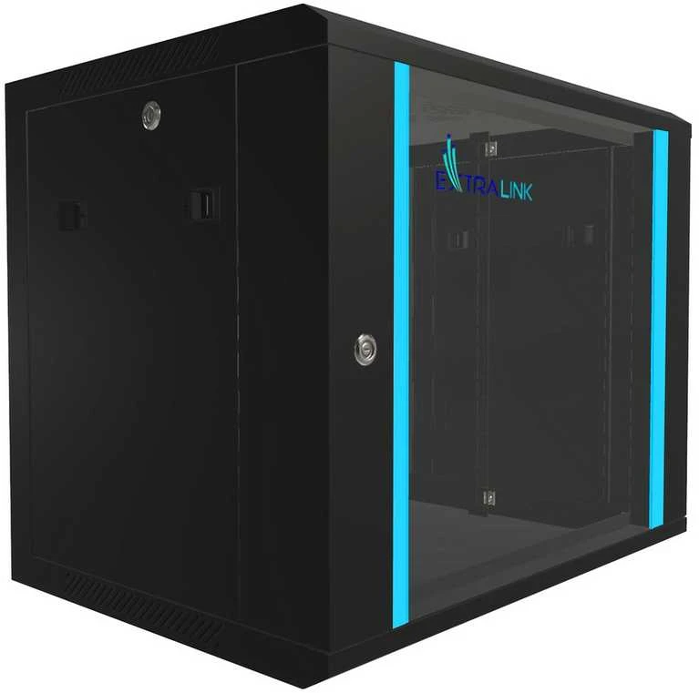 EXTRALINK 9U 600X450 prie sienos montuojama stelažinė spintelė juoda