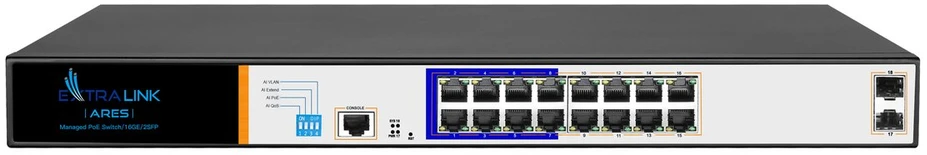 Šakotuvas Extralink EX.3807 tinklo komutatorius Valdomas L2 Gigabit Ethernet (10/100/1000) Maitinimas per Eternetą (PoE) 1U Juoda, Pilka