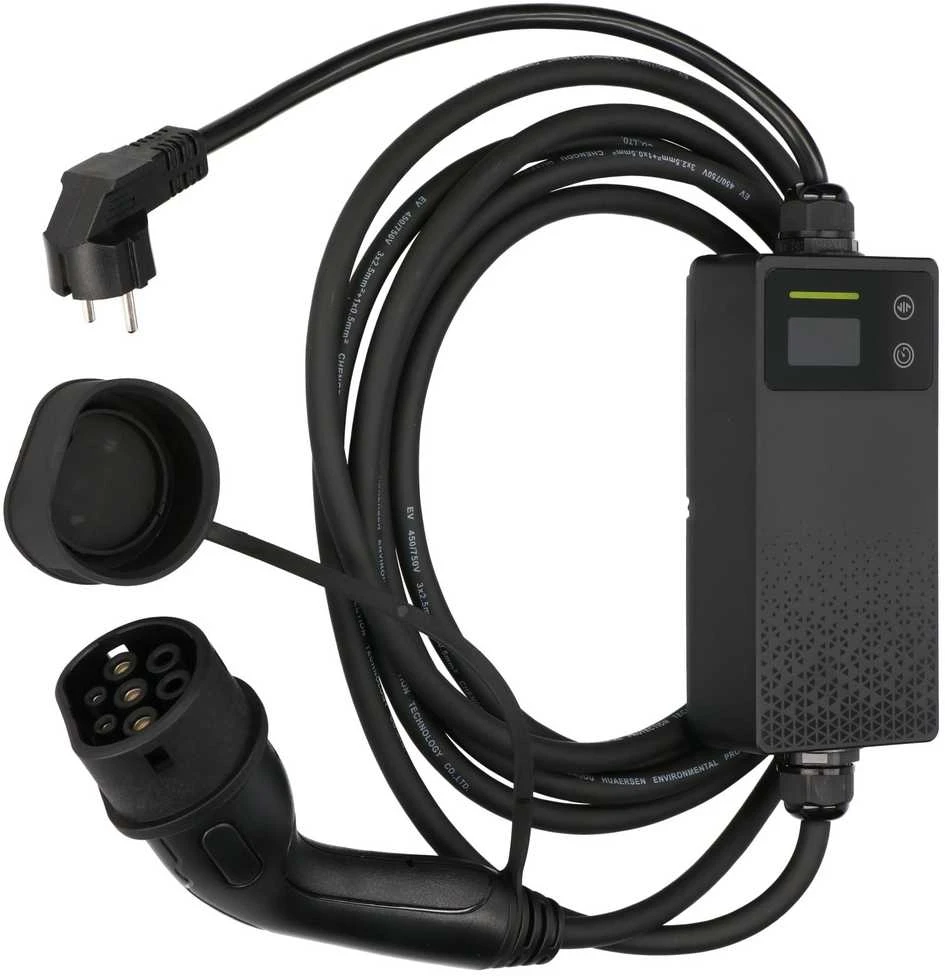 Nešiojamas elektromobilių įkroviklis Extralink BS-PCD030, 16A, 3.6kW, Schuko, 1 fazė, 5.5m, LCD ekranas, IP67